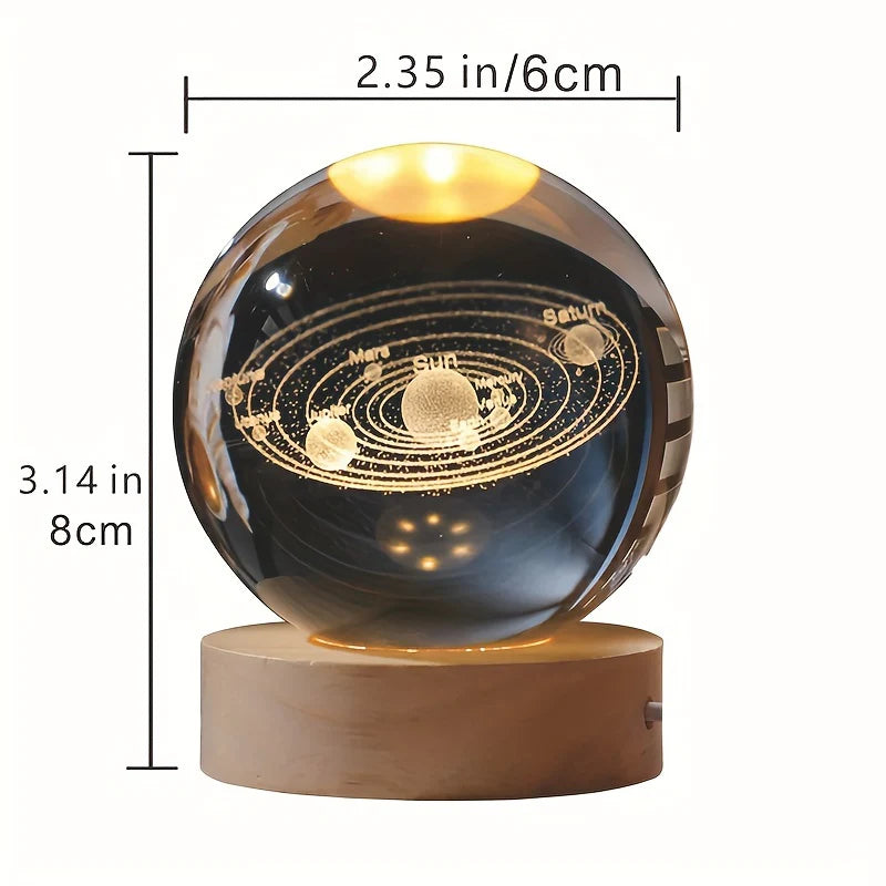 3D Solar System Crystal Glass Nightlight - Elegant Holiday Gift