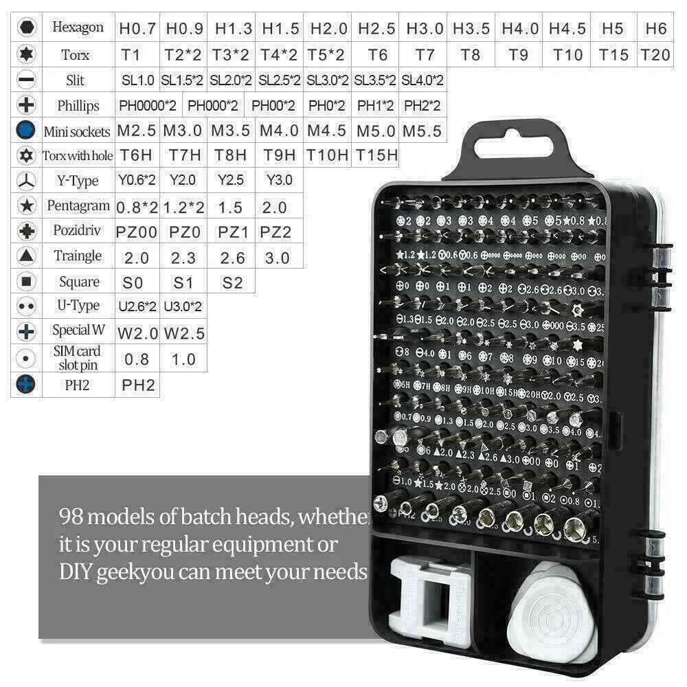 117-Piece Magnetic Screwdriver Bit Set for iPhone, MacBook, and Watch Repairs