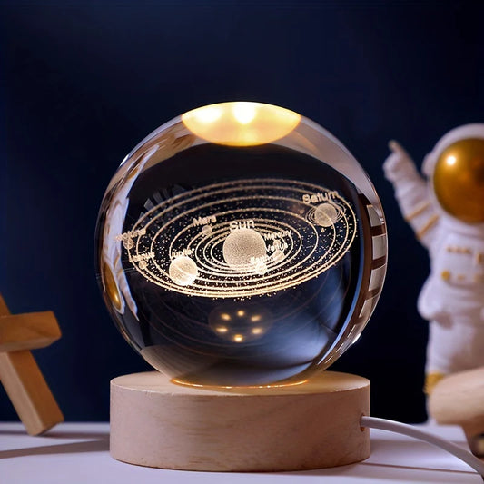 3D Solar System Crystal Glass Nightlight - Elegant Holiday Gift