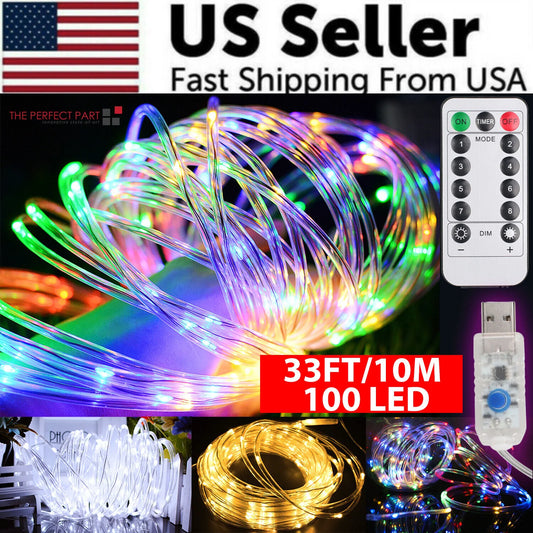 33FT 100 LED Outdoor Rope Light String for Garden Party Decoration