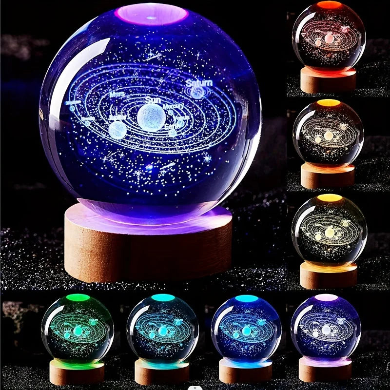 3D Solar System Crystal Glass Nightlight - Elegant Holiday Gift