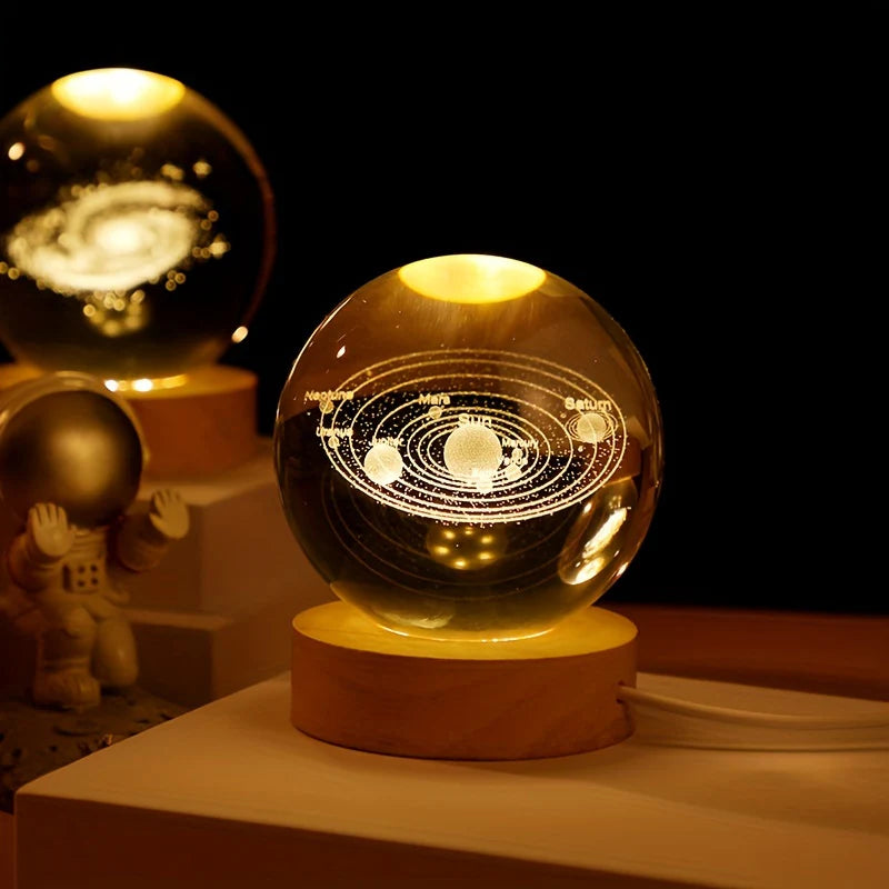 3D Solar System Crystal Glass Nightlight - Elegant Holiday Gift